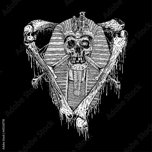 horror death metal illustration pharaoh's mummy skull