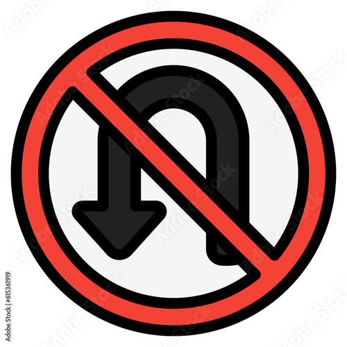 U turn icon in filled line style, use for website mobile app presentation