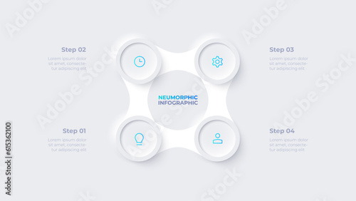Metaball with four circles in the shape of a square. Cycle infographic template with 4 options