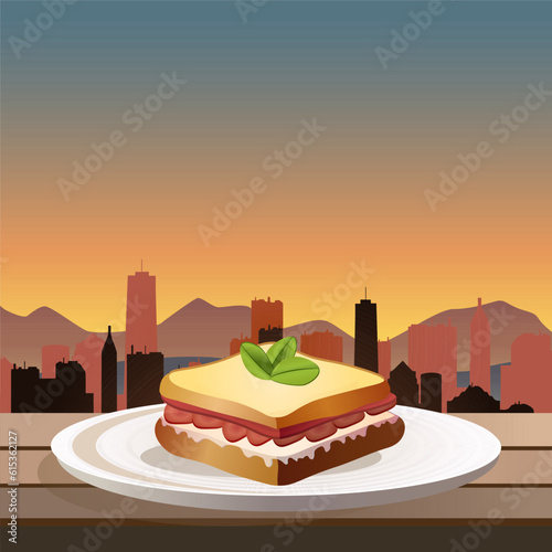 Belgian waffles on the background of the city