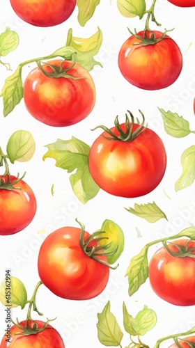 Fresh Organic Tomato Vegetable Background, Vertical Watercolor Illustration. Healthy Vegetarian Diet. Ai Generated Soft Colored Watercolor Illustration with Delicious Juicy Tomato Vegetable.