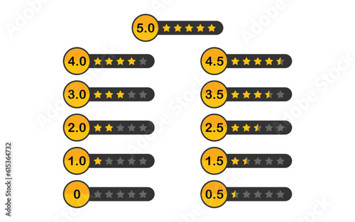 Vector design of star rating symbol in black and yellow colors. Star rating design to measure customer satisfaction.