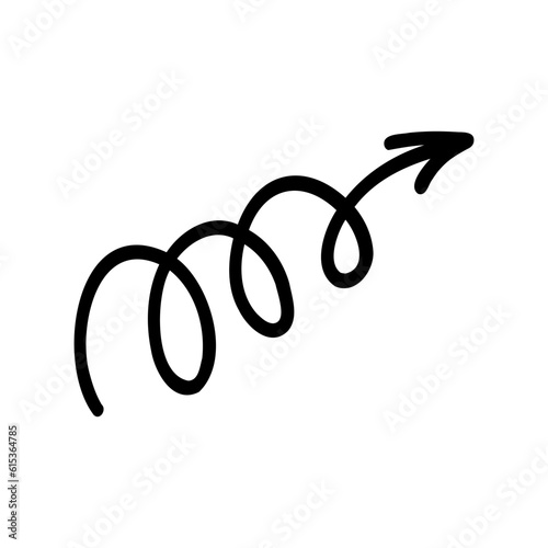 Doodle swirling arrow. Hand drawn vector illustration