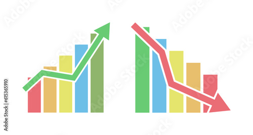 Set of vector icon charts of growth and decline of business, Finance, Stock illustration isolated on a white background..