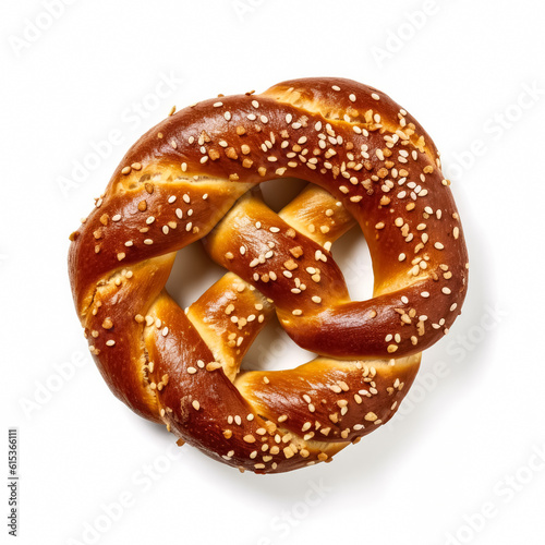Delicious pretzel isolated on white background, generative AI

