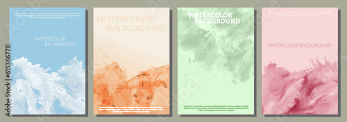 Watercolor background. A set of layouts for the design of postcards, invitations, covers, posters, flyers, posters and creative creative design