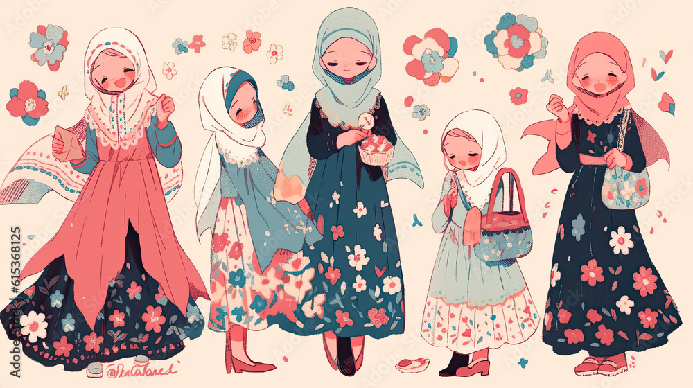 muslim friends in hijab Illustration Made with Generative AI muslim friends in hijab Illustration Made with Generative AI