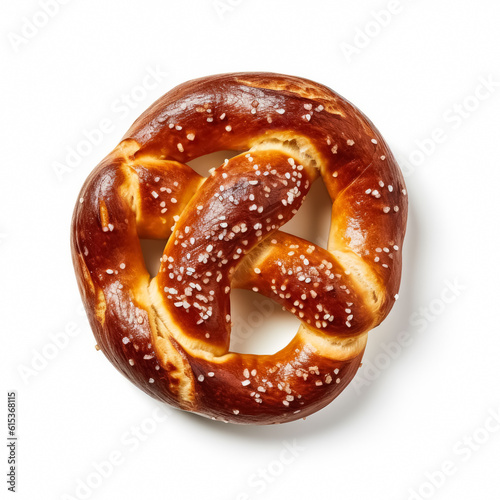 Delicious pretzel isolated on white background, generative AI

