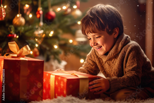 Kid opening Christmas gift, happy, christmas, eve, present, box, holidays, children