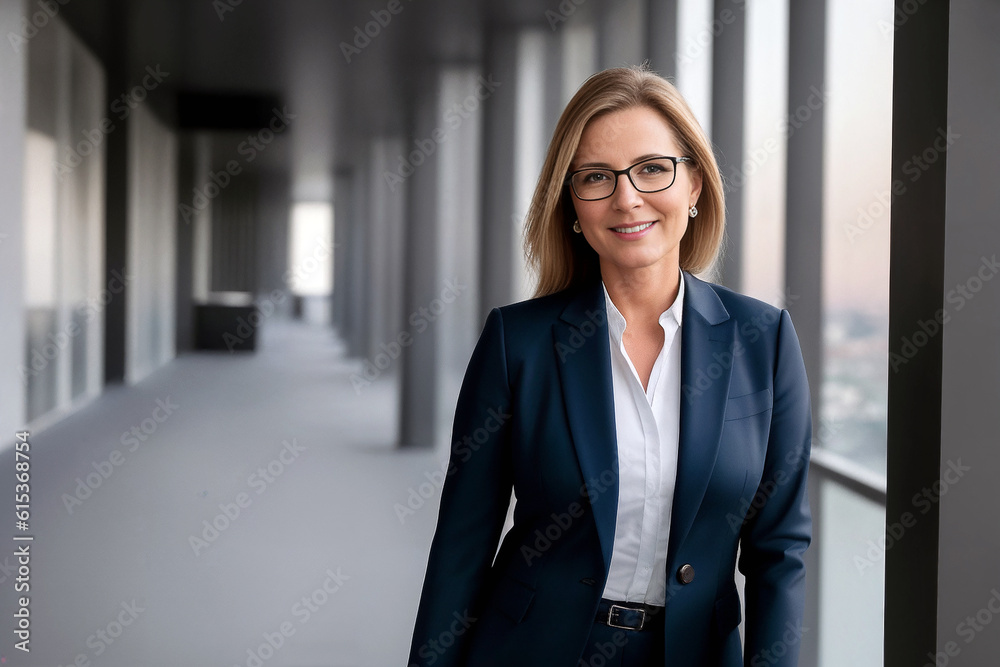 Female businesswoman chief, mature caucasian woman boss in large corporation. Generative AI Female businesswoman chief, mature caucasian woman boss in large corporation. Generative AI