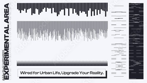 Abstract Experimental Visualization Noise Line Art Graphic Template Set, Black and White