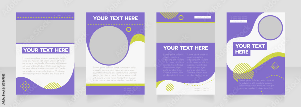 Purple wavy blank brochure layout design. Service info. Vertical poster template set with empty copy space for text. Premade corporate reports collection. Editable flyer paper pages