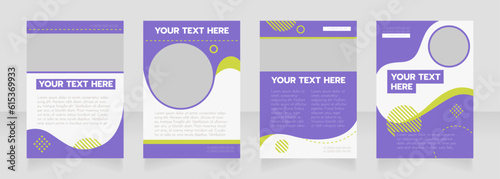 Purple wavy blank brochure layout design. Service info. Vertical poster template set with empty copy space for text. Premade corporate reports collection. Editable flyer paper pages