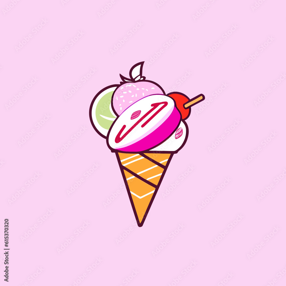 ice cream cone with cherry.vector illustration of fruit ice cream symbol