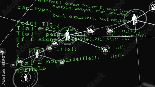 Wallpaper Mural Animation of connected profile icons over looping computer language against black background Torontodigital.ca