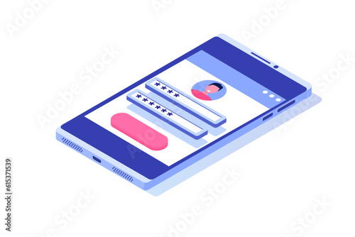 Create an account, Online registration Isometric concept. Secure login and password. Vector Illustration.