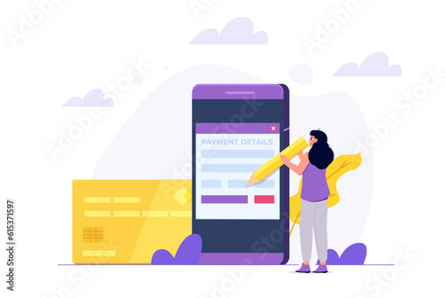 Payment details, entering credit cards details online. Vector Illustration.