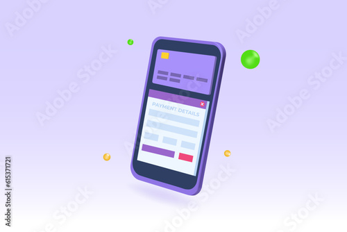 Payment details, entering credit cards details online. 3d realistic Vector Illustration.