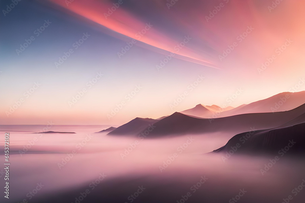sunset over the clouds and mountains