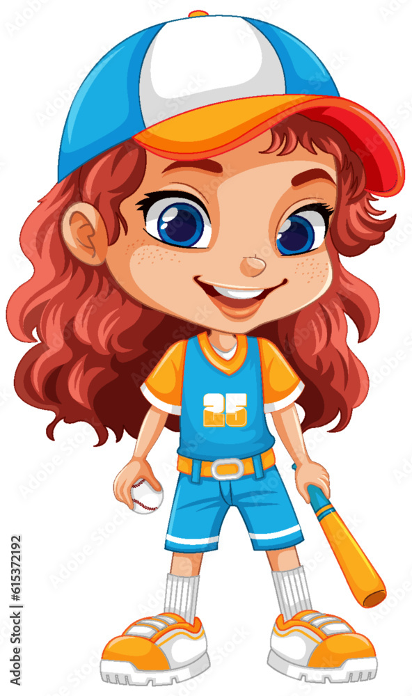 Cute Girl in Baseball Outfit Vector Cute Girl in Baseball Outfit Vector