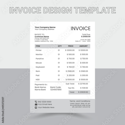  invoice template design Free Vector 