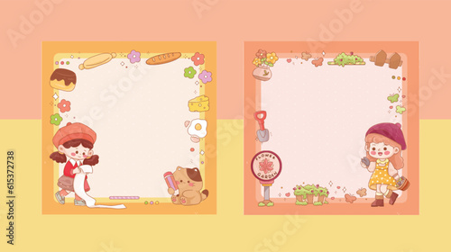 Lovely girl cartoon frame sticky note pad