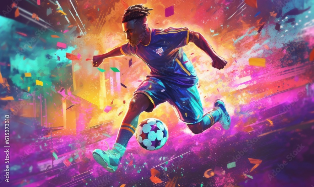 Athlete Male Soccer Player, Sport Man Playing Football Colorful Background. Generative Ai Athlete Male Soccer Player, Sport Man Playing Football Colorful Background. Generative Ai