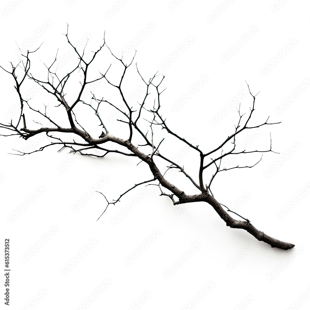 Nature's Essence: Artistic Shot of Bare Tree Branch on Clean White Background