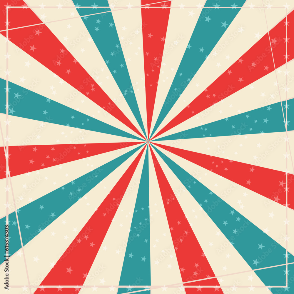 Sunlight retro circus template. Red, blue, beige color burst background Sunlight retro circus template. Red, blue, beige color burst background