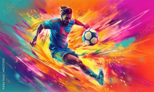 Athlete Male Soccer Player, Sport Man Playing Football Colorful Background. Generative Ai © CYBERUSS