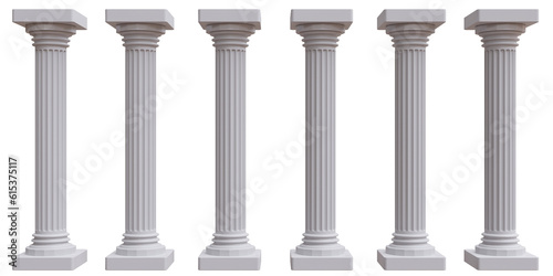 Valokuvatapetti Six marble pillars columns ancient Greek isolated on transparent background, PNG