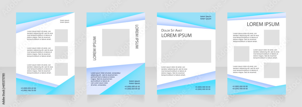 Modern turquoise blank brochure layout design. Trading service. Vertical poster template set with empty copy space for text. Premade corporate reports collection. Editable flyer paper pages