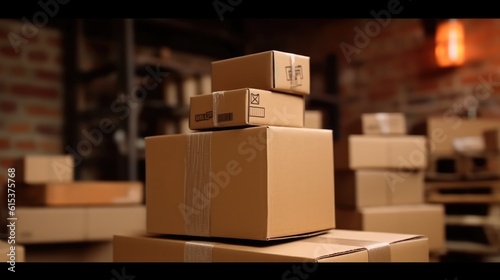 Packing accessories at workplace of startup small business owner, cardboard parcel box for online selling. © visoot