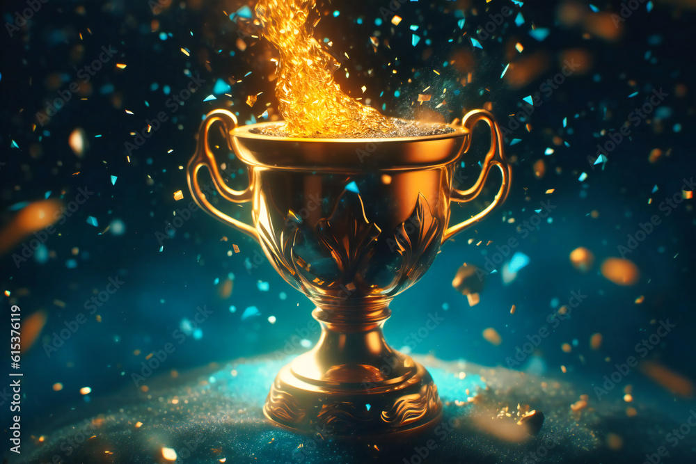 gold trophy cup full of brightly spiling stars gold trophy cup full of brightly spiling stars