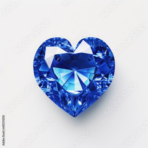 Heart shaped sapphire brilliant blue, HD , On White Background , Generative Ai