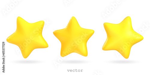 Set of vector 3d star shapes. Plasticine stars  decorative elements for festive  holiday design. Realistic 3d design cartoon style. Vector 3d illustration isolated on a white background