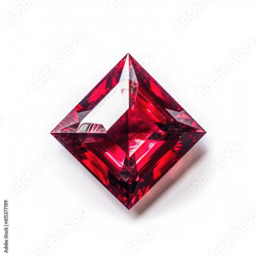Diamond shaped ruby gem deep red , HD , On White Background , Generative Ai