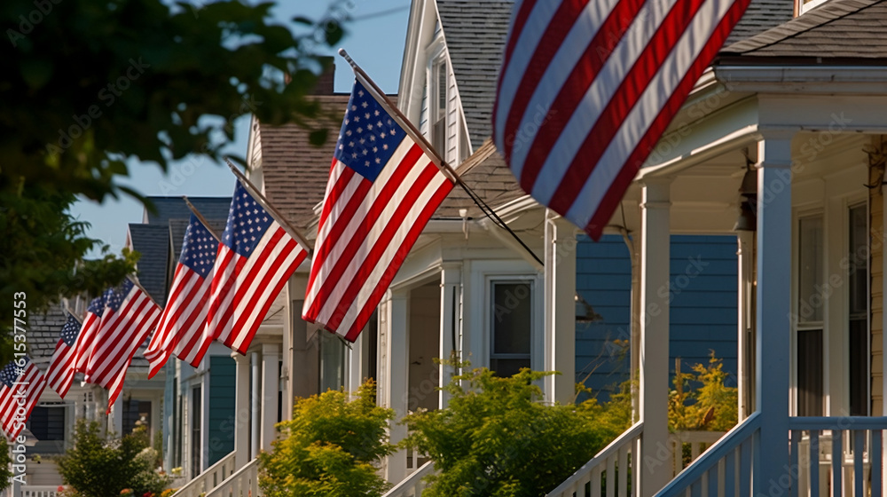 Flags on houses for 4th of July