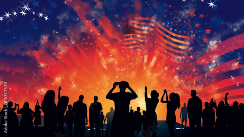 People celebrating 4th of July banner