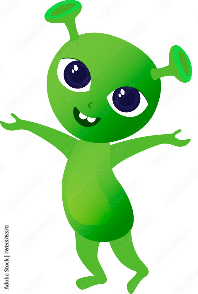The alien is waving his hands. The alien is waving his hands.