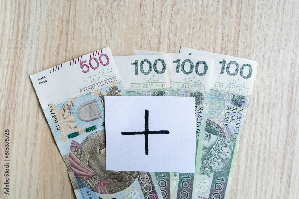 800 plus instead of 500 plus. Valorization of family 500+ program in Poland. Increasing Polish government assistance for children, social help in raising kids. Polish zloty banknotes composition. 800 plus instead of 500 plus. Valorization of family 500+ program in Poland. Increasing Polish government assistance for children, social help in raising kids. Polish zloty banknotes composition.
