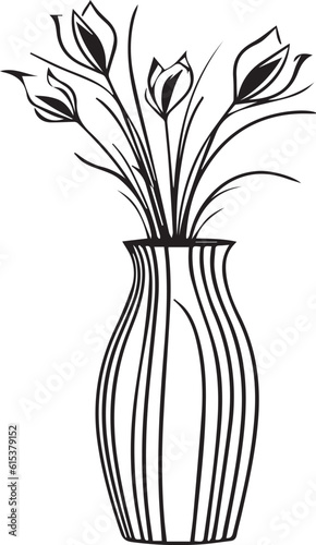 flowers in a vase, flower silhouette drawing, editable, printable, eps file, minimalist botanical illustrations