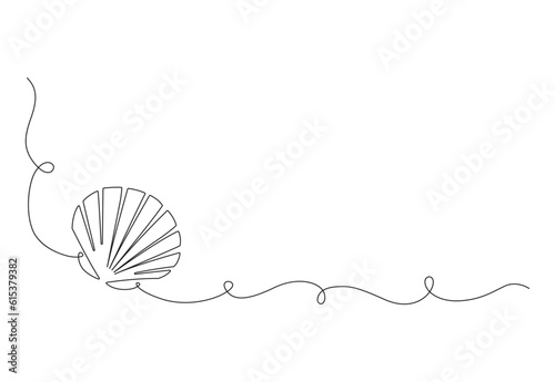 Tela Continuous one line drawing of open oyster shell seashell symbol and banner of beauty spa and wellness salon in simple linear style vector illustration