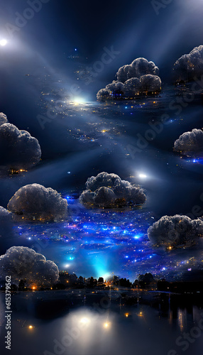 Enchanting Night: Surreal CG Rendering of Brilliant Lights and Clouds