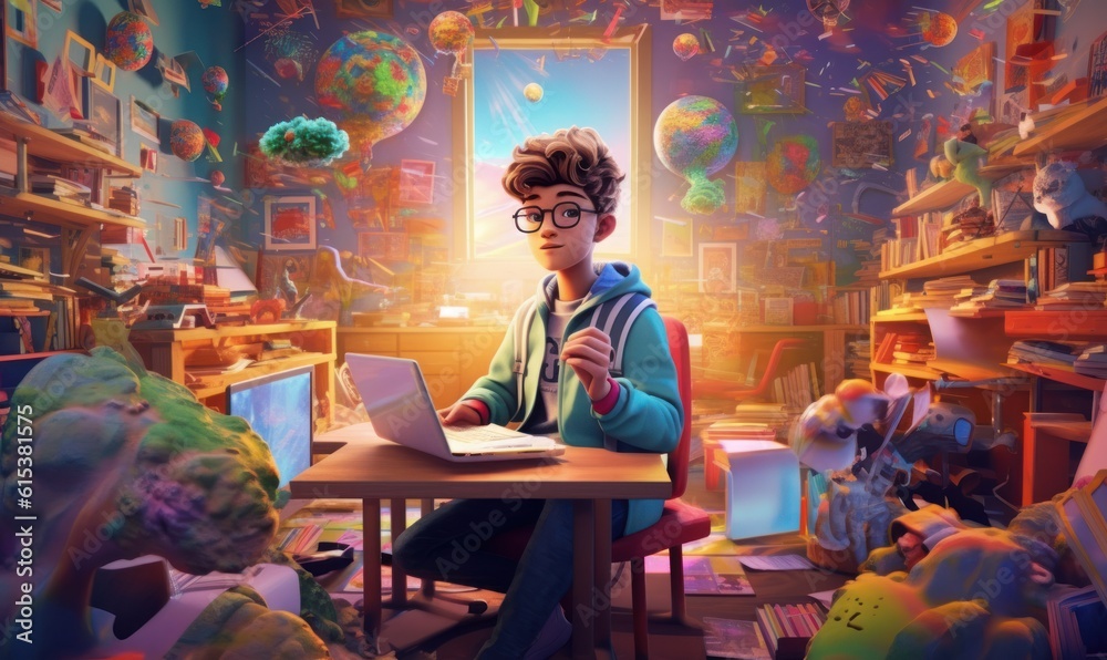 Colorful Illustration of Student at School. Back to School Concept. Generative Ai Colorful Illustration of Student at School. Back to School Concept. Generative Ai