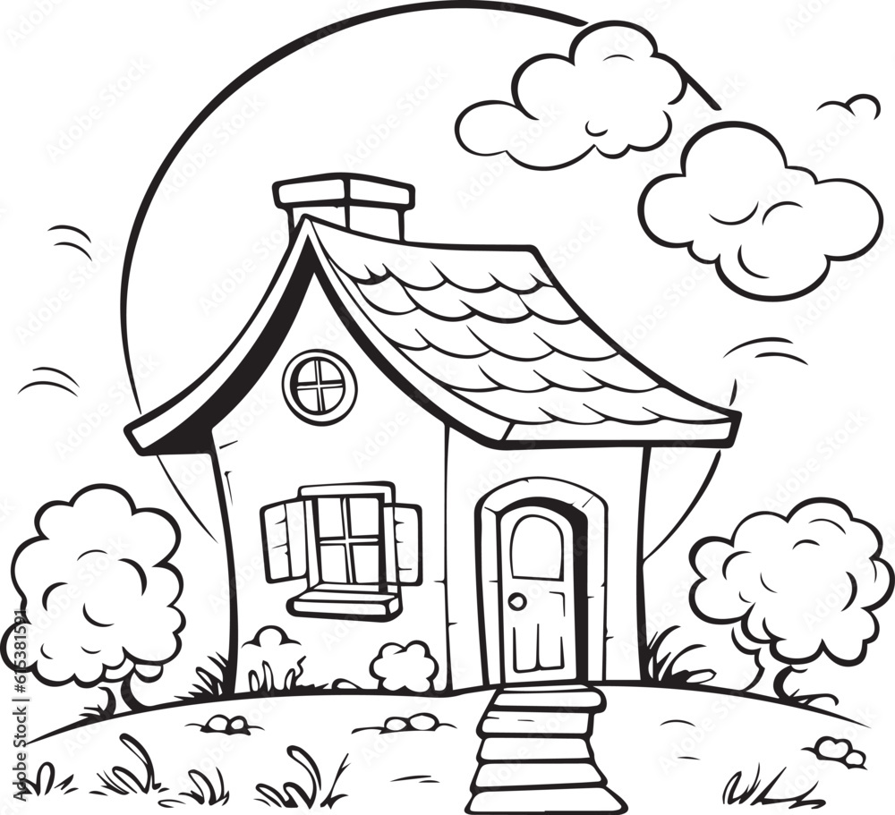 line art house drawing coloring activity page for kids ready to print