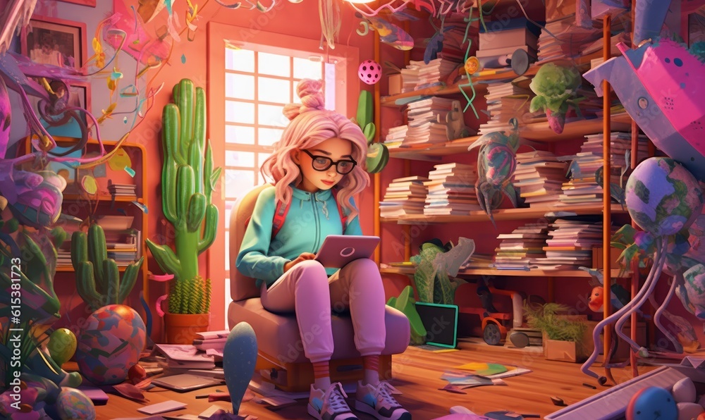 Obraz premium Colorful Illustration of Student at School. Back to School Concept. Generative Ai