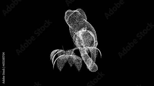 3D chameleon rotates on black background. Object made of shimmering particles. Wild animals concept. Protection of the environment. For title, text, presentation. 3d animation 60 FPS photo