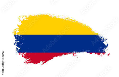 National flag of Colombia painted with stroke brush on isolated white