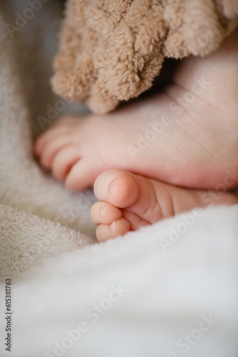 Sweet baby newborn infant toes close up
